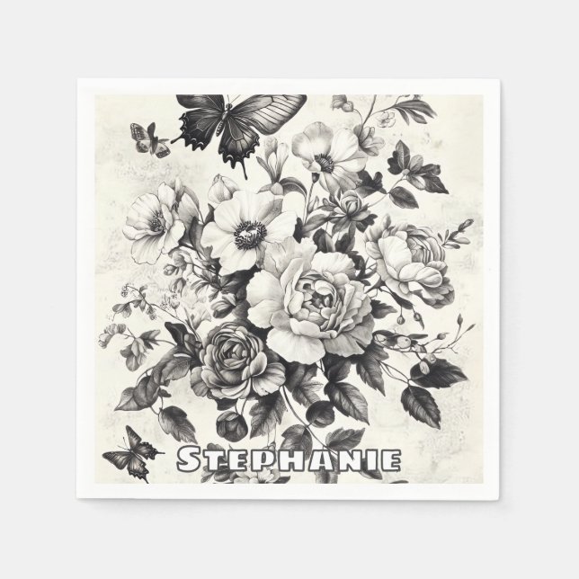 Rustikale Blume und Schmetterlinge - Altpapier (3) Serviette (Vorderseite)