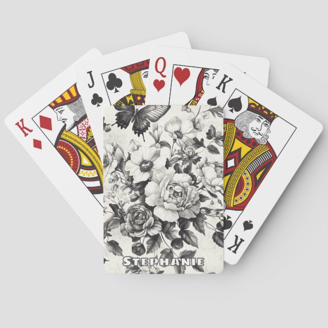 Rustikale Blume und Schmetterlinge - Altpapier (3) Spielkarten (Rückseite)