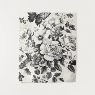 Rustikale Blume und Schmetterlinge - Altpapier (3) Wandteppich