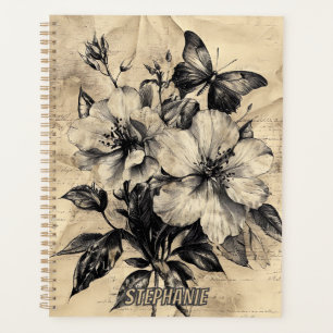Rustikale Blume und Schmetterlinge - Altpapier (4) Planer