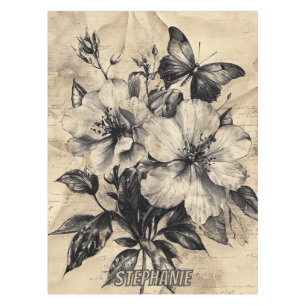 Rustikale Blume und Schmetterlinge - Altpapier (4) Tischdecke