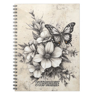 Rustikale Blume und Schmetterlinge - Altpapier (5) Notizblock