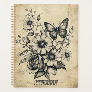 Rustikale Blume und Schmetterlinge - Altpapier (6) Planer
