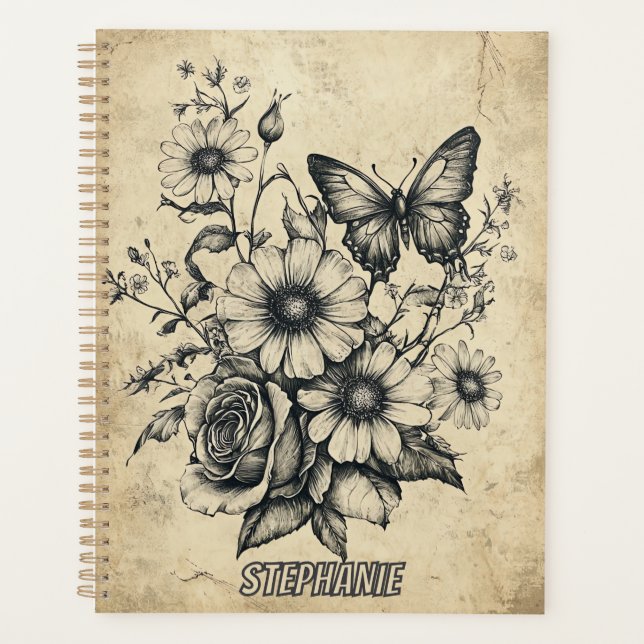 Rustikale Blume und Schmetterlinge - Altpapier (6) Planer (Vorderseite)