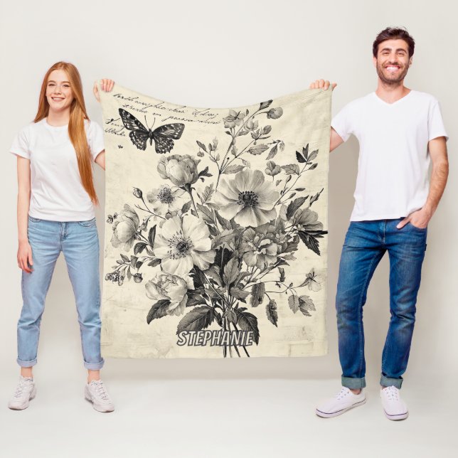Rustikale Blume und Schmetterlinge - Altpapier (8) Fleecedecke (Beispiel)