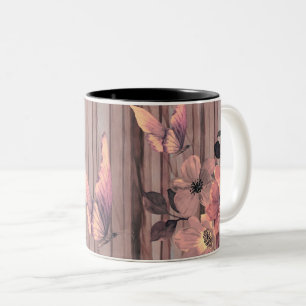 Rustikale Blume und Schmetterlinge Zweifarbige Tasse