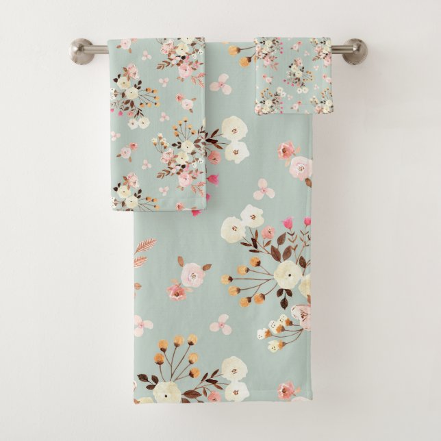 Rustikale Blume Wasserfarben Muster   Badhandtuch Set (Insitu)