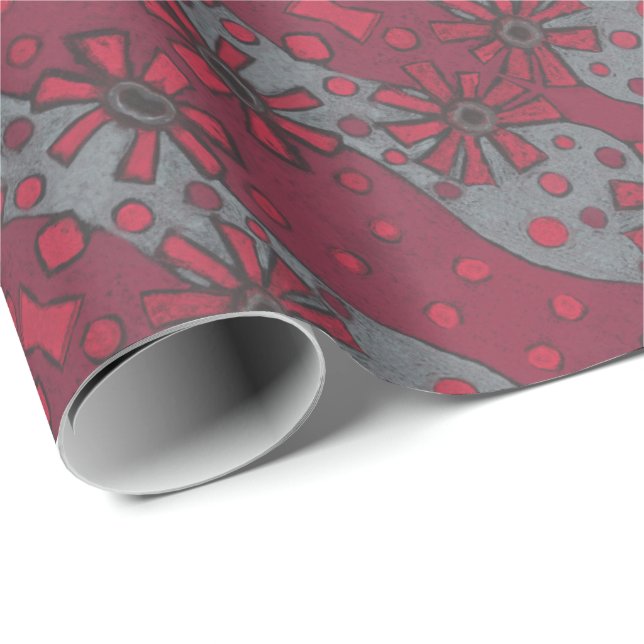 Rustikale Blumen, abstraktes Blumenmuster Ruby Gra Geschenkpapier (Rolleneckpunkt)