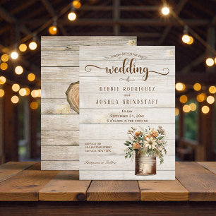 Rustikale Blumen auf Holz-Hochzeitseinladung Einladung