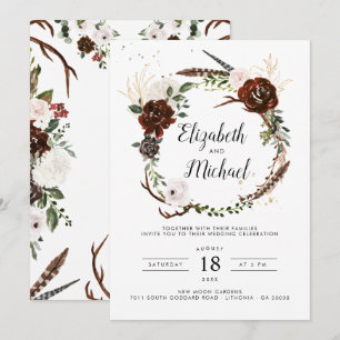 Rustikale Blumen   Boho-Botanische Hochzeitseinlad Einladung