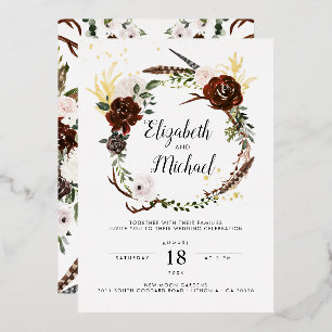 Rustikale Blumen Boho-Botanische Hochzeitseinlad Folieneinladung