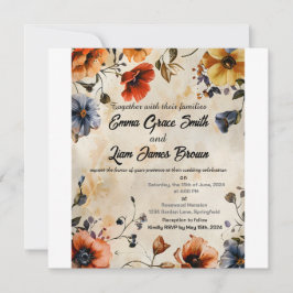 Rustikale Blumen boho farbenfrohe Hochzeitseinladu