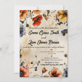 Rustikale Blumen boho farbenfrohe Hochzeitseinladu Einladung