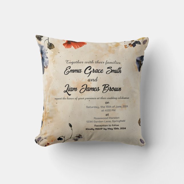 Rustikale Blumen boho farbenfrohe Hochzeitseinladu Kissen (Vorderseite)