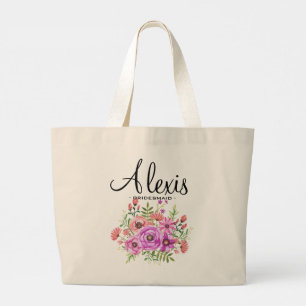 Rustikale Blumen-Brautjungfer-Tasche - Personalisi Jumbo Stoffbeutel