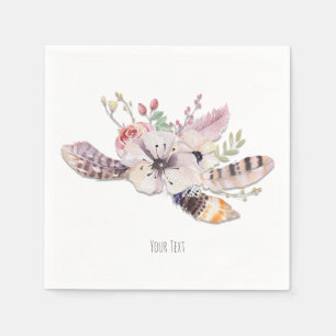 Rustikale Blumen & Feathers Boho Chic Custom Party Serviette