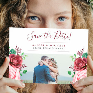 Rustikale Blumen Foto Hochzeit speichern Sie das D Ankündigungspostkarte