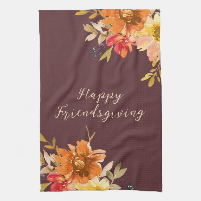 Rustikale Blumen-Friendsgiving  Geschirrtuch (Vertikal)