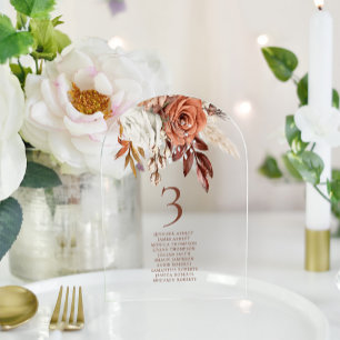 Rustikale Blumen Gastnamen Hochzeitstisch Nummer Acryleinladungen