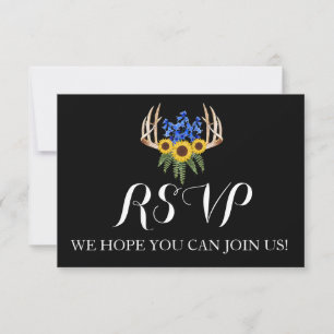 Rustikale Blumen-Geweih-Hochzeitseinladung RSVP Ankündigung