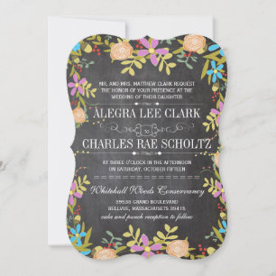 Rustikale Blumen-Girlande-Schiefertafel-Hochzeit Einladung