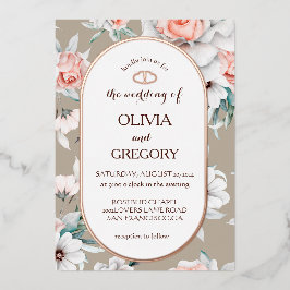 Rustikale Blumen Gold Oval Rahmen Hochzeit Folieneinladung