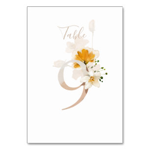 Rustikale Blumen-Handschrift-Schrift 9 Hochzeit Tischnummer