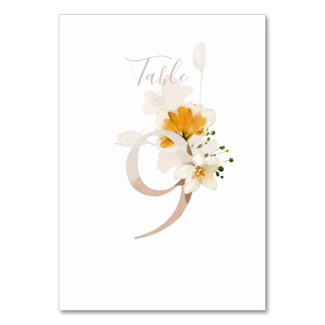 Rustikale Blumen-Handschrift-Schrift 9 Hochzeit  Tischnummer (Rückseite)