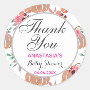 Rustikale Blumen Herbst Dankeschön Baby Shower Runder Aufkleber