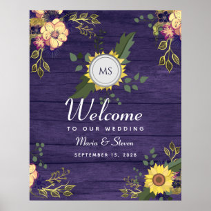 Rustikale Blumen Hochzeit Willkommen Lila Poster
