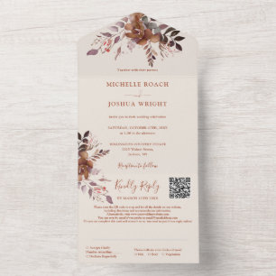 Rustikale Blumen-Hochzeits-QR-Code Herbst-Hochzeit All In One Einladung