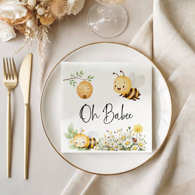 Rustikale Blumen-Oh-Babee-Honigbiene-Baby-Party Serviette (Von Creator hochgeladen)