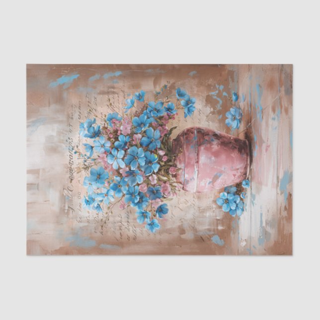 Rustikale Blumen Rosa Vase Shabby Decoupage Seidenpapier (Vorderseite)