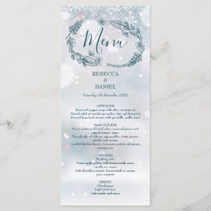 Rustikale Blumen-Schneeflocken Winterhochzeit Menükarte