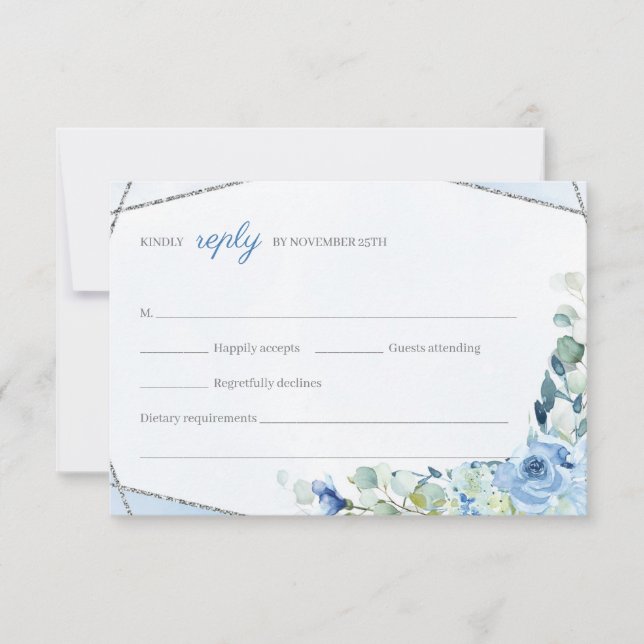 Rustikale Blumen Silver Geometric Frame Wedding RSVP Karte (Vorderseite)