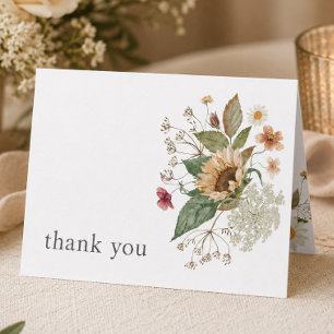 Rustikale Blumen-Sonnenblumen-Wildblumen-Hochzeit Dankeskarte