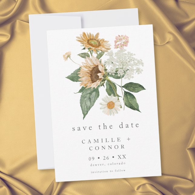 Rustikale Blumen-Sonnenblumen-Wildblumen-Hochzeit Save The Date (Rustic Floral Sunflower Wildflower Wedding Save The Date)