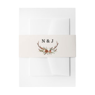 Rustikale Blumen und Antlers Initialen Hochzeitsei Einladungsbanderole