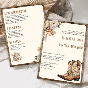 Rustikale Blumen Western Cowboy Stiefel QR Code Ho Einladung
