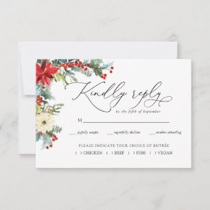 Rustikale Blumen   Winterliche botanische Hochzeit RSVP Karte