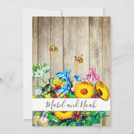 Rustikale Blumenbienen - Öko Hochzeitsfeier Einladung