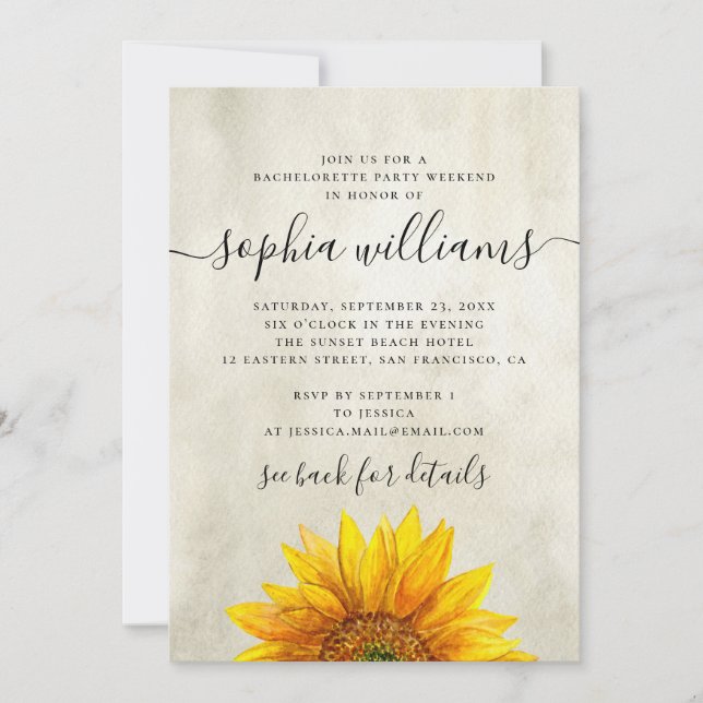 Rustikale Blumenblume Junggeselinnen-Abschied Einladung (Vorderseite)