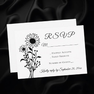 Rustikale Blumenblume UAWG Schwarz-weiße Hochzeit RSVP Karte