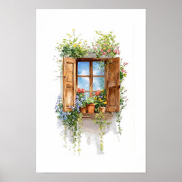 Rustikale Blumenfenster – Landhausstil Poster