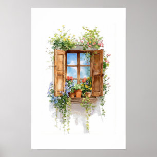 Rustikale Blumenfenster – Landhausstil Poster