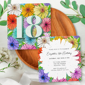 Rustikale Blumenfrühlingsparty Grüne 18. Geburtsta Einladung