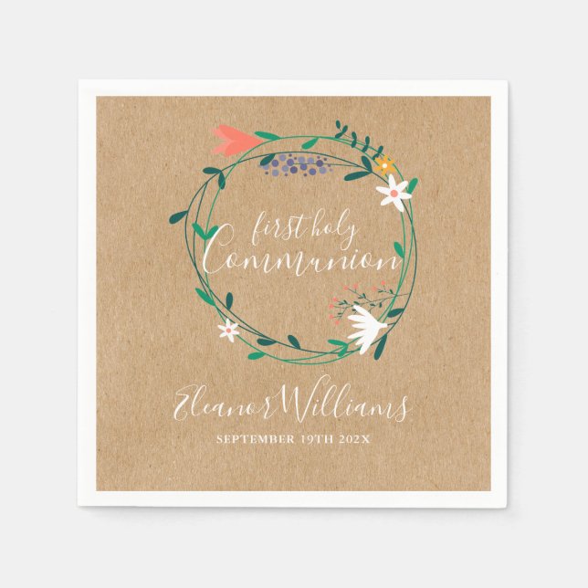 Rustikale Blumengarten Erste Heilige Kommune Serviette (Vorderseite)