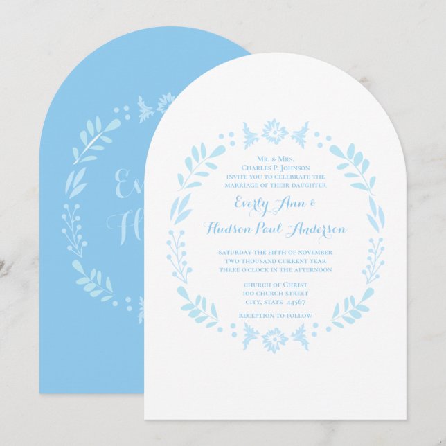 Rustikale Blumengarten Folk Art Blue Wedding Einladung (Vorne/Hinten)