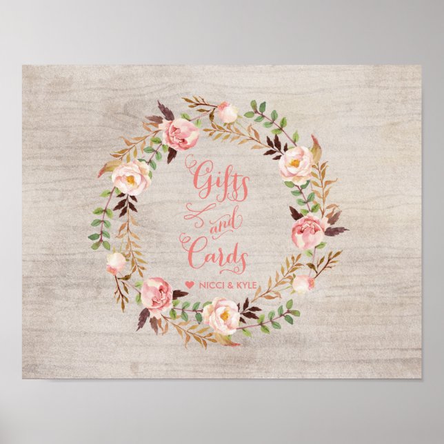 Rustikale Blumengeschenke und Karten für Hochzeite Poster (Vorne)