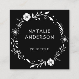 Rustikale, blumengeschmückte Black Square Business Quadratische Visitenkarte